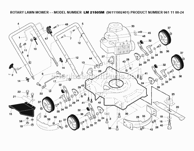 Jonsered LM 2150 SM - 96111002401 (2009-07) Lawn Mower: Consumer Walk-behind Repair Parts Diagram