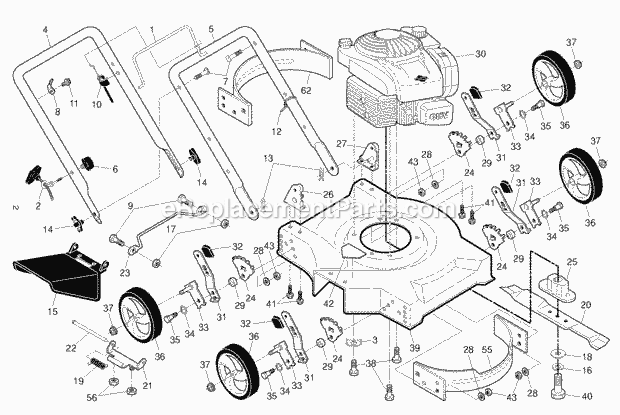 Jonsered LM 2150 S - 96111003702 (2014-12) Lawn Mower: Consumer Walk-behind Frame Engine Diagram