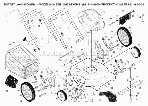 Jonsered LM 2153 CMS - 96131002600 (2008-02) Lawn Mower: Consumer Walk-behind Product Complete Diagram