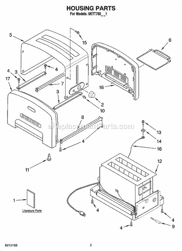 KitchenAid 5KTT780BAC1 Toaster Housing Parts Diagram