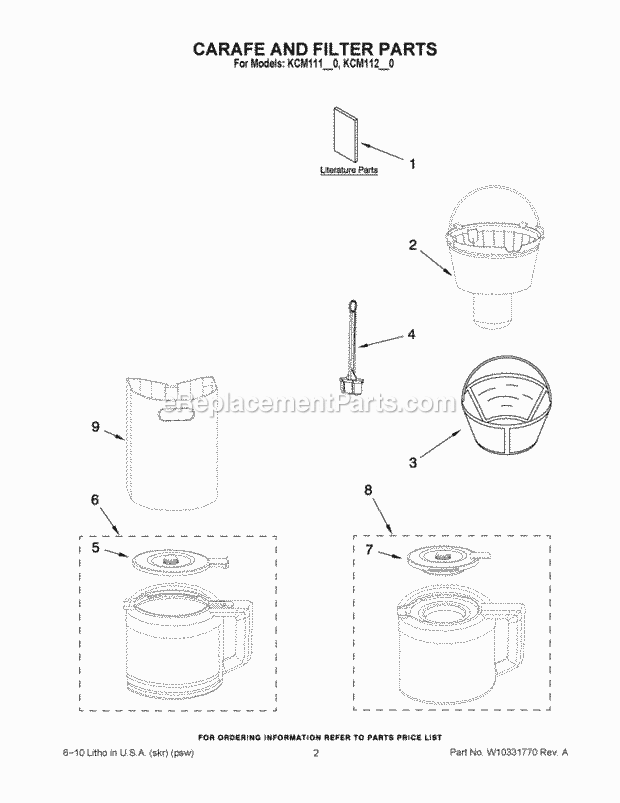 KitchenAid KCM112OB0 10 Cup Thermal Carafe Coffee Maker Page A Diagram