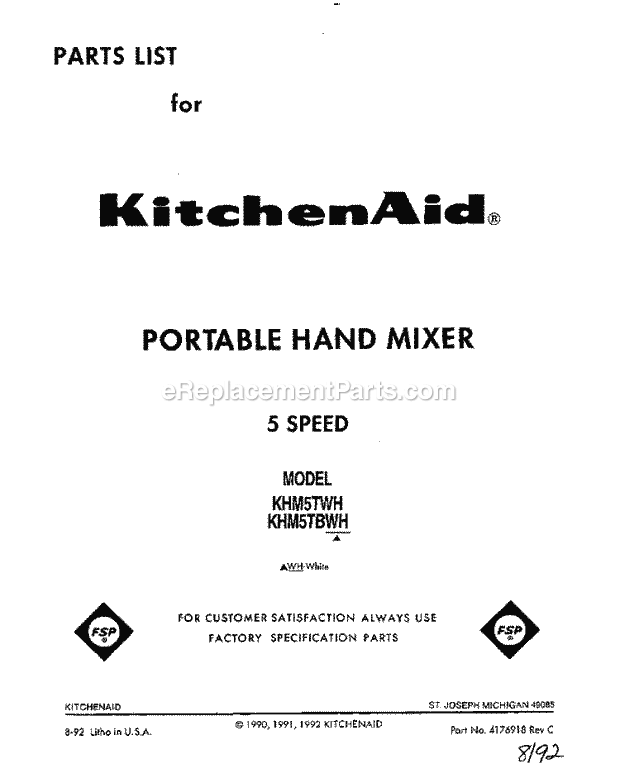 KitchenAid KHM5TBWH Hand Mixer Beater SET - Spare Part