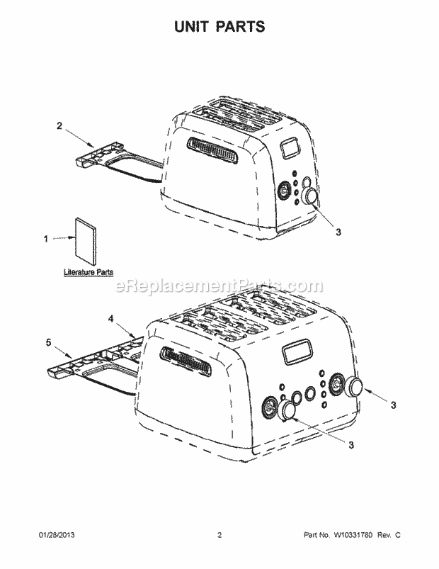 KitchenAid KMT223CUA0 Toaster Unit Parts Diagram