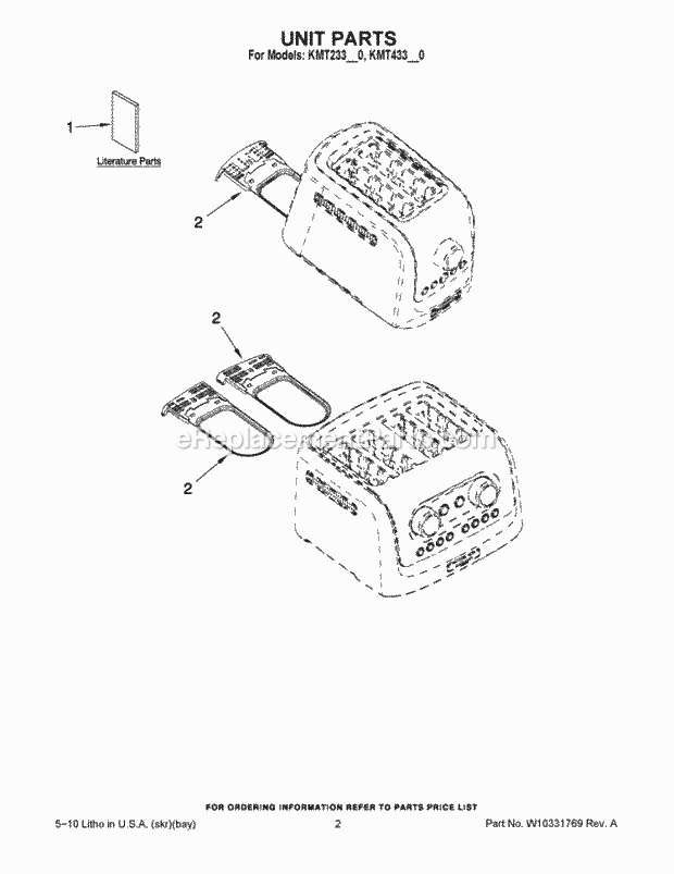 KitchenAid KMT433BZ0 Toaster Unit Parts Diagram