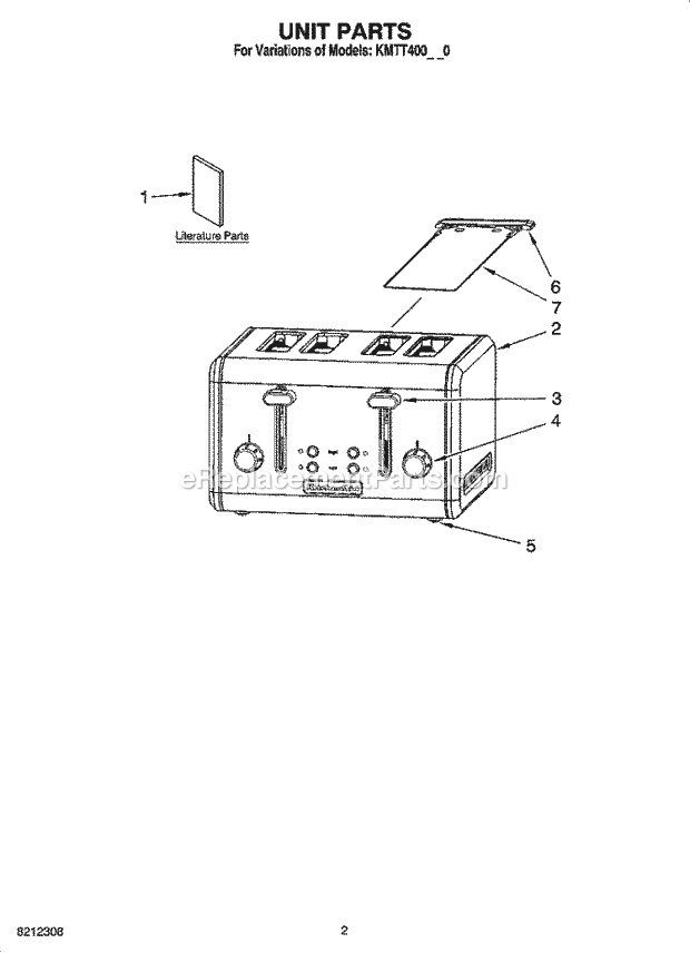 KitchenAid KMTT400BW0 Toaster Unit Parts Diagram