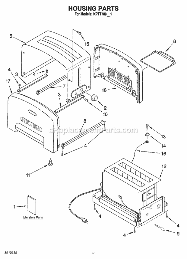 KitchenAid KPTT780ER1 Toaster Housing Parts Diagram