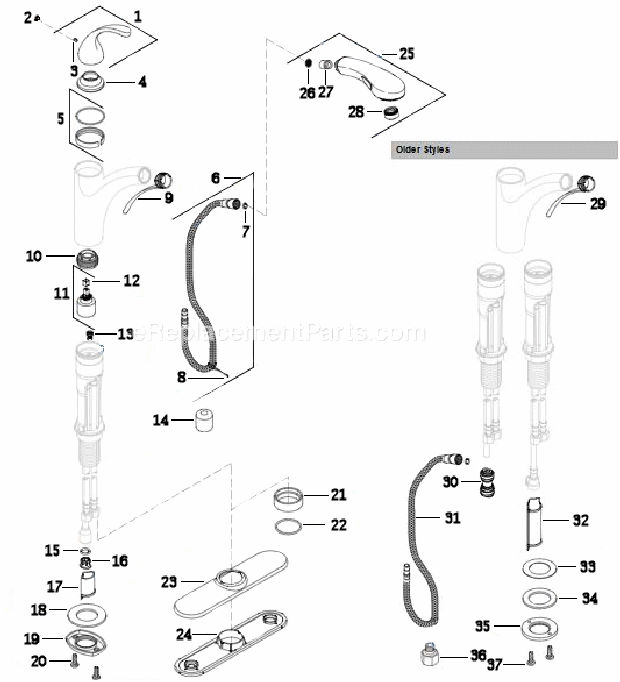 Kohler K-10433-G (Brushed Chrome) Forte Pull-Out Faucet Page A Diagram
