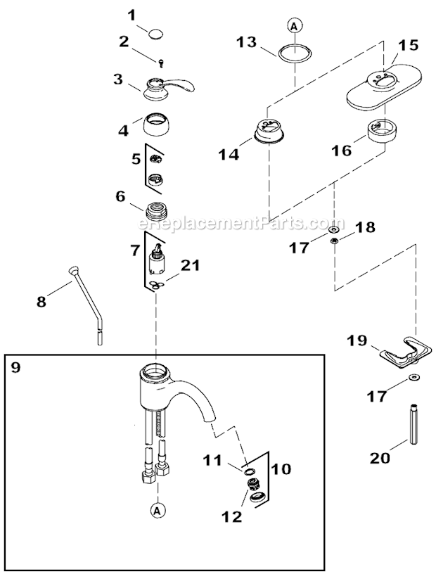 Kohler Single Control Lavatory Faucet, Kohler Bathroom Faucet Parts