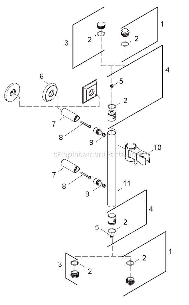Kohler K-349 Forté/Bancroft Slide Bar Trim Kit Page A Diagram
