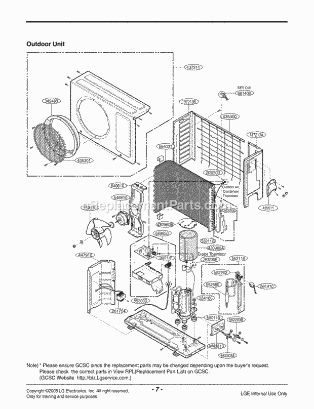 LG LAU125HV Room A/C Air Conditioner Exploded View 1 Diagram
