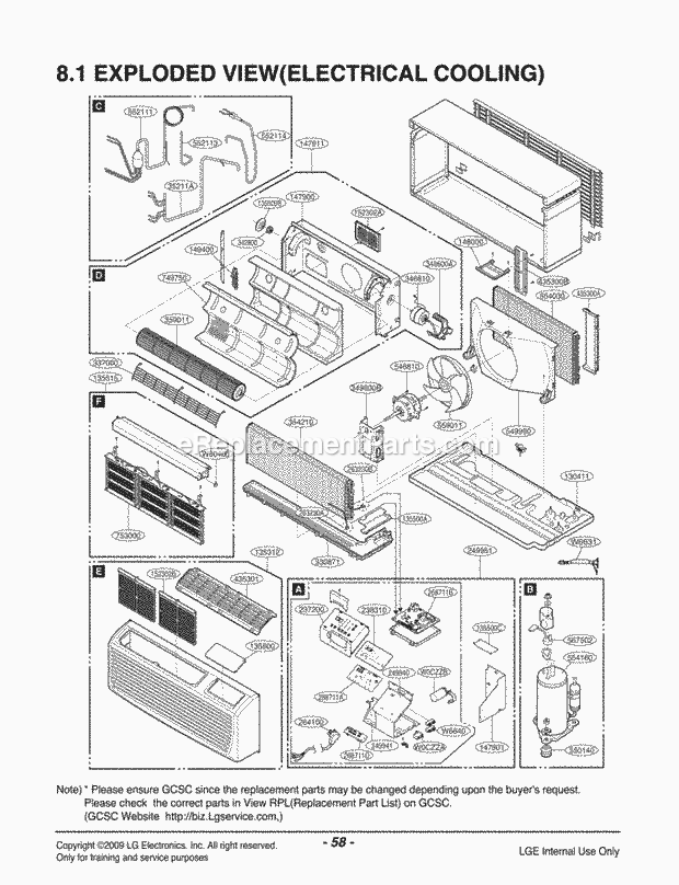 LG LP070CED1 Combined Units Package Unit Air Conditioner Exploded View 1 Diagram