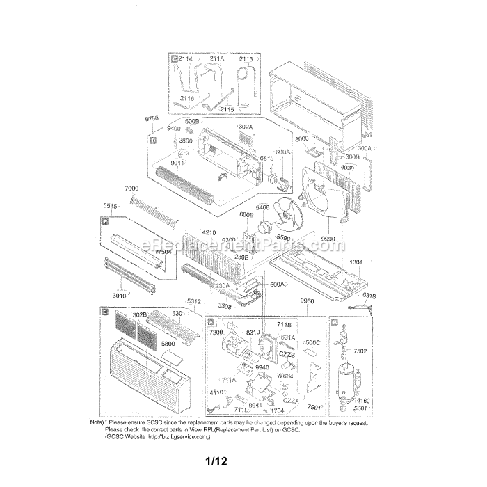 LG LP073CD2A Air Conditioner Exploded View Diagram
