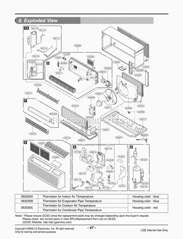 LG LP090HED-Y8 Combined Units Package Unit Air Conditioner Exploded View 1 Diagram