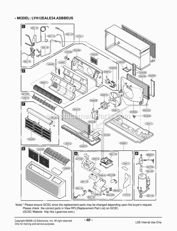 LG LP120HED1 Combined Units Package Unit Air Conditioner Exploded View 1 Diagram