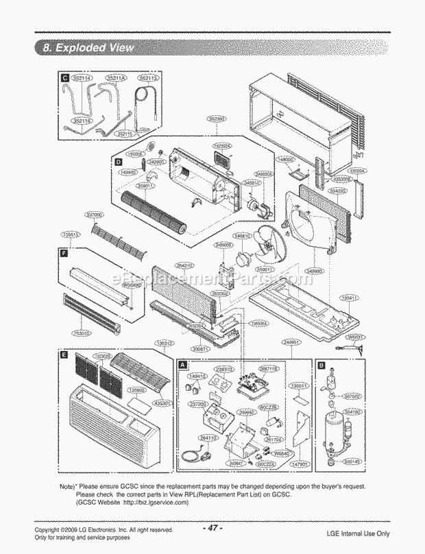 LG LP121CEM-Y8 Combined Units Package Unit Air Conditioner Exploded View 1 Diagram