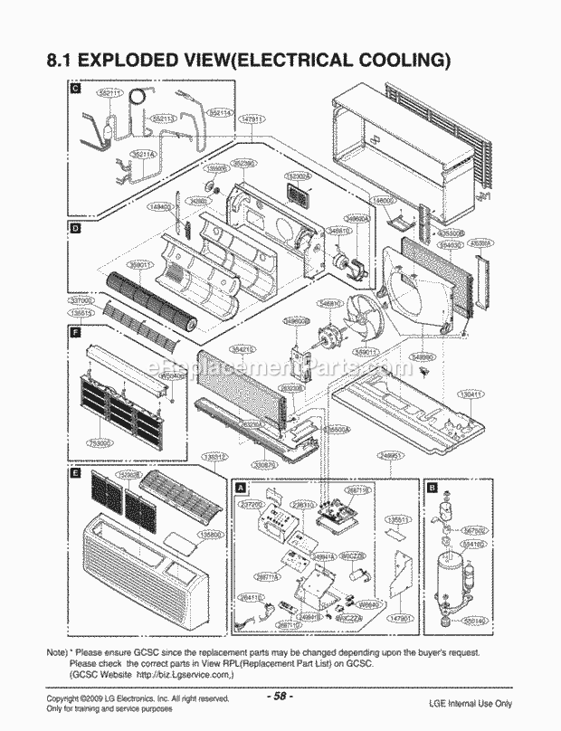 LG LP150CED1 Combined Units Room A/C Air Conditioner Exploded View 1 Diagram
