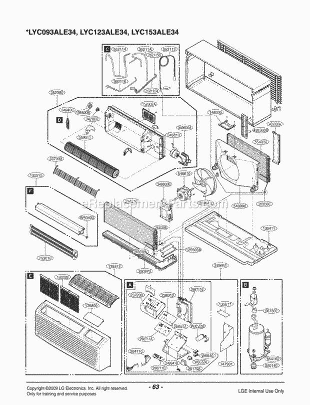 LG LP150CED Combined Units Package Unit Air Conditioner Exploded View 1 Diagram
