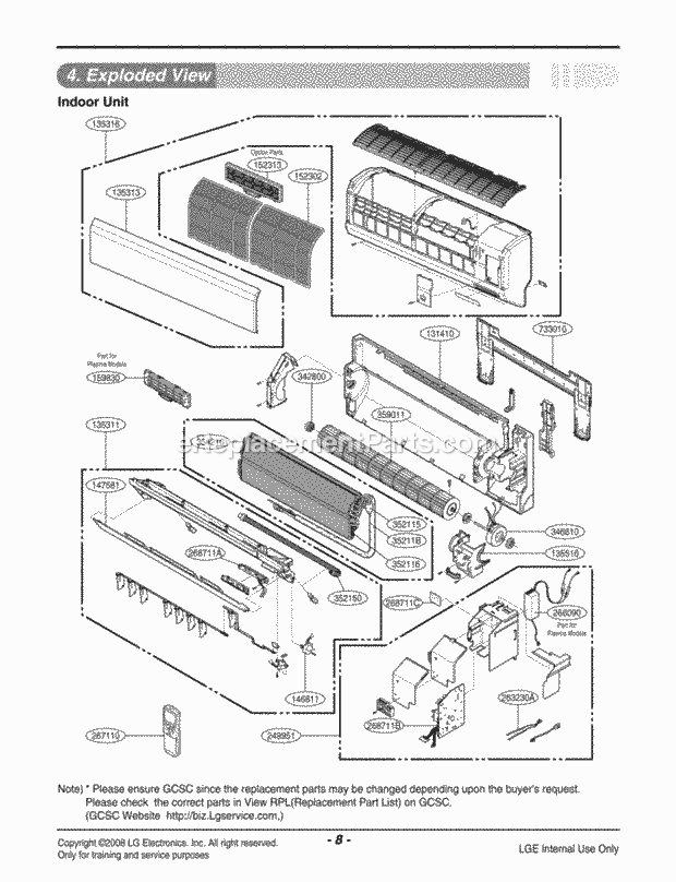 LG LSN122HE Room A/C Air Conditioner Exploded View 1 Diagram