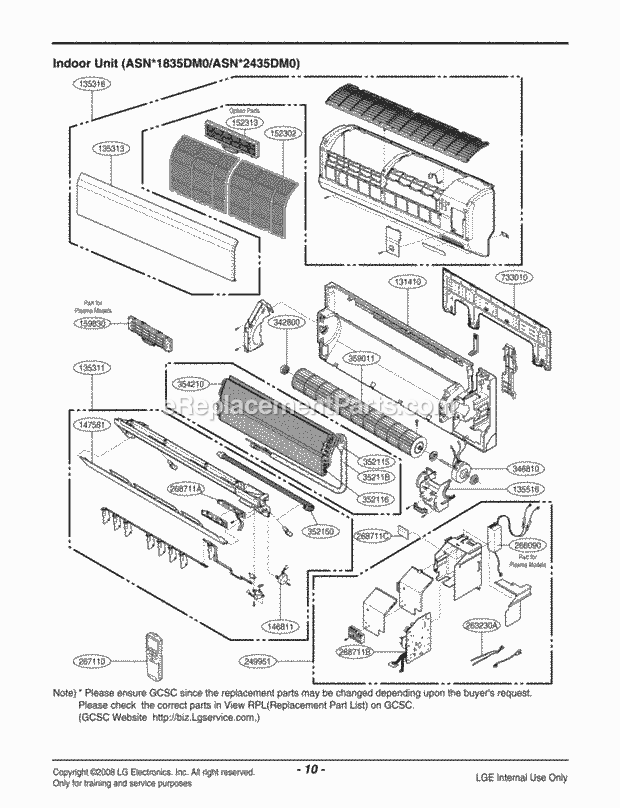 LG LSN182CE Room A/C Air Conditioner Exploded View 1 Diagram