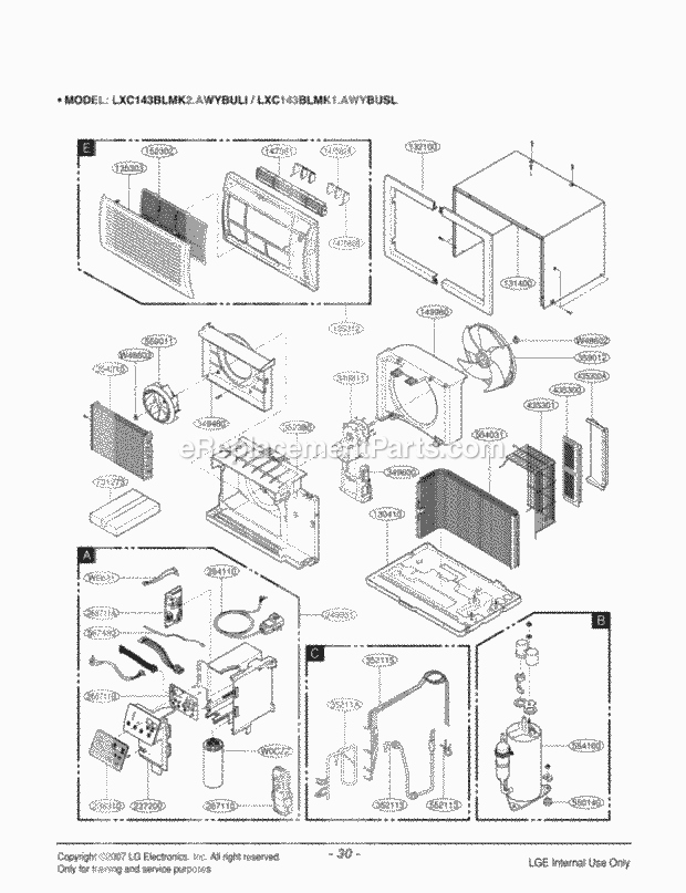LG LT1430CR Room A/C Air Conditioner Exploded View 1 Diagram