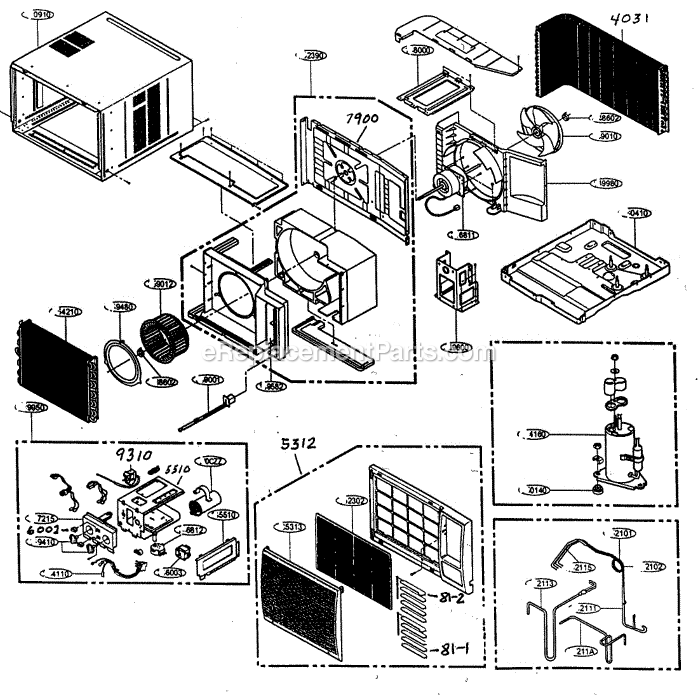 LG R1804 Room Air Conditioner Cabinet Diagram