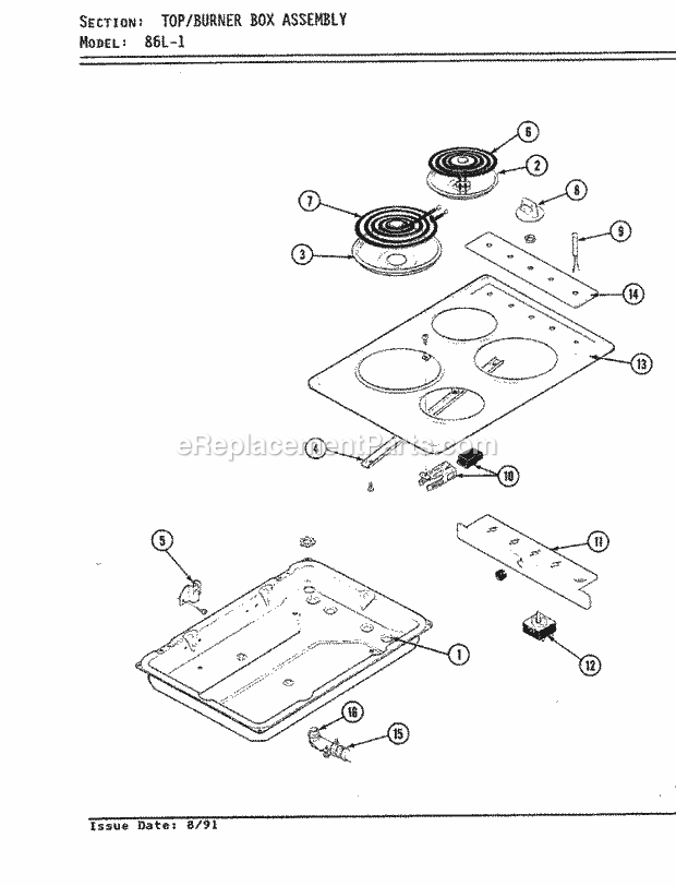 Magic Chef 86LA-1 Electric Cooking Top Assembly Diagram