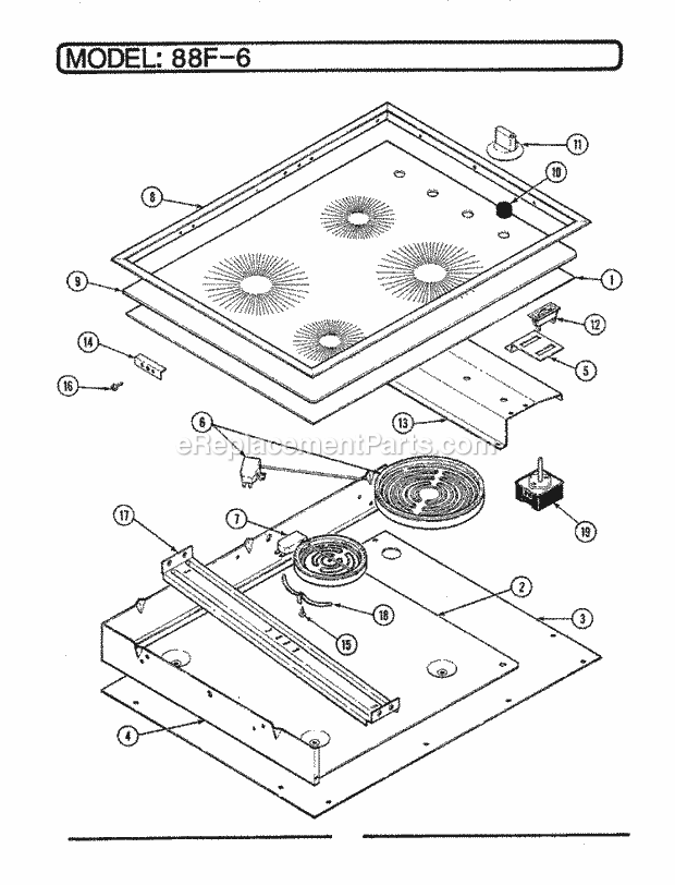 Magic Chef 88FN-6 Electric Cooking Top Assembly Diagram
