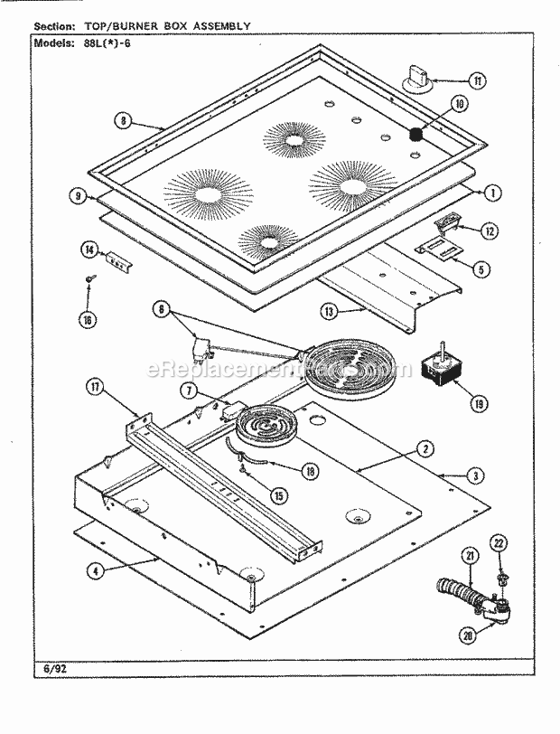 Magic Chef 88LN-6 Electric Cooking Top Assembly Diagram