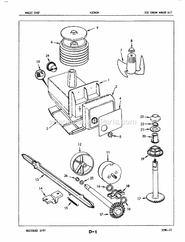 Magic Chef KICM1M (5X72A)Parts Ice Cream Maker Kit Diagram