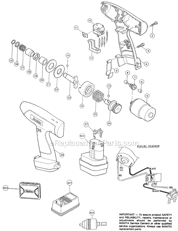 Makita 6903VDWE 9.6V Cordless Impact Driver Page A Diagram