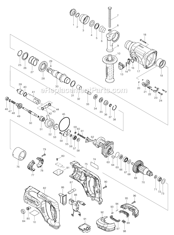 Makita BHR241Z Lithium-Ion Cordless Rotary Hammer Page A Diagram