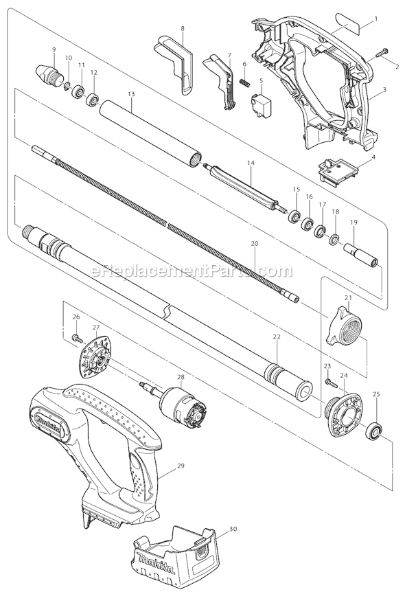 Makita BVR850Z 18V LXT Lithium-Ion Cordless 8 Ft. Concrete Vibrator Page A Diagram