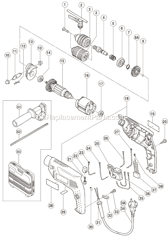 Metabo HPT (Hitachi) FDV16VB 5/8" Hammer Drill Reversible Variable Speed Page A Diagram