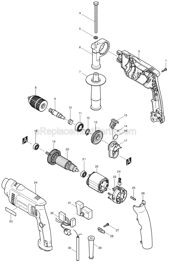 Makita HP1621FK Hammer Drill Page A Diagram