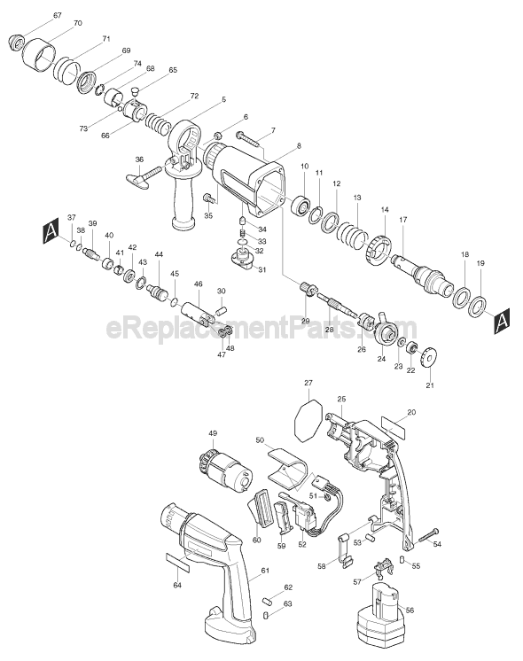 Makita HR160D Rotary Hammer Page A Diagram