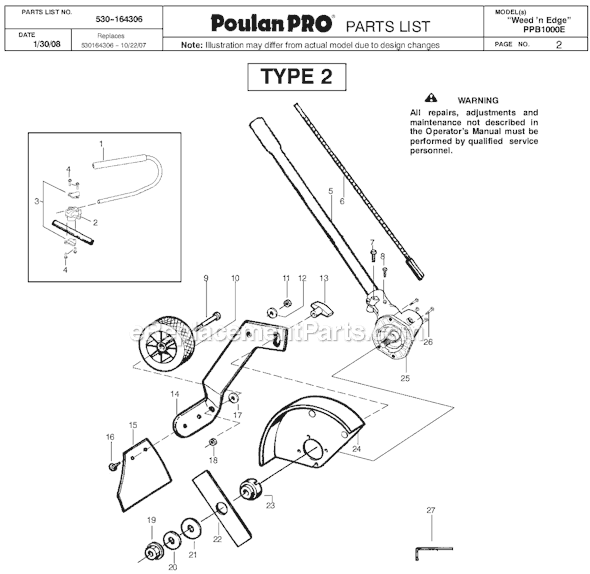 Poulan PP1000E Edger Attachment Type 2 Page A Diagram