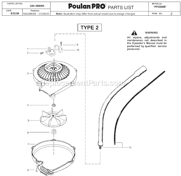 Poulan PP3000B Blower Attachment Type 2 Page A Diagram