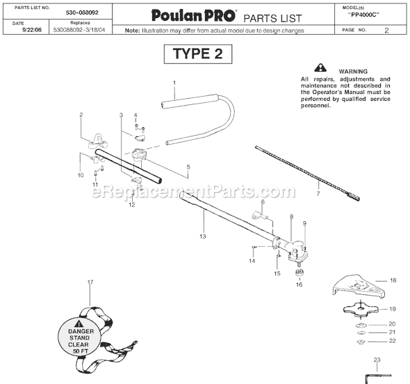 Poulan PP4000C Brushcutter Attachment Type 2 Page A Diagram
