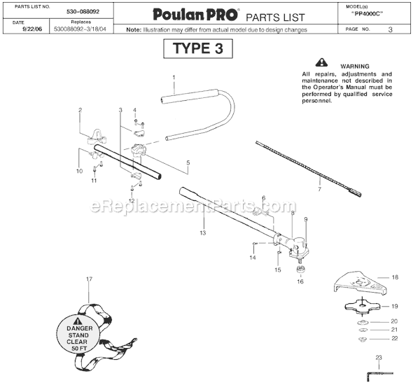 Poulan PP4000C Brushcutter Attachment Type 3 Page A Diagram