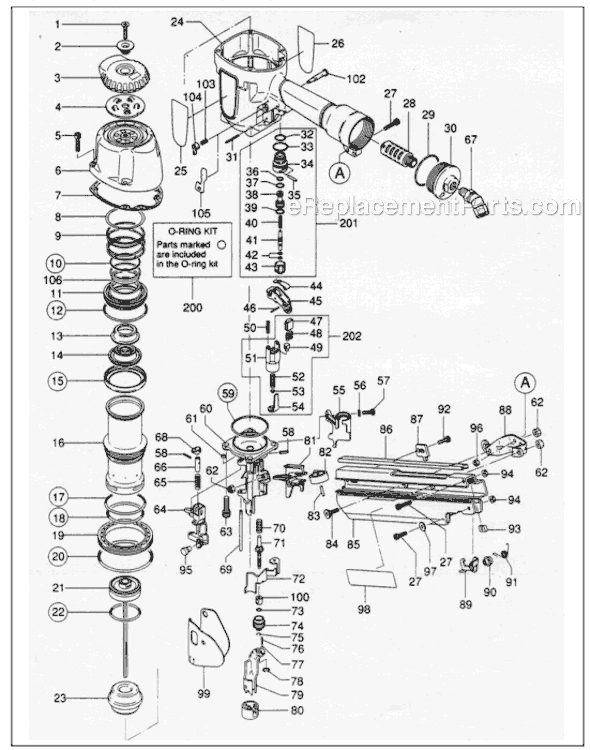 Max SN890CH/28 Pneumatic Nailer Page A Diagram