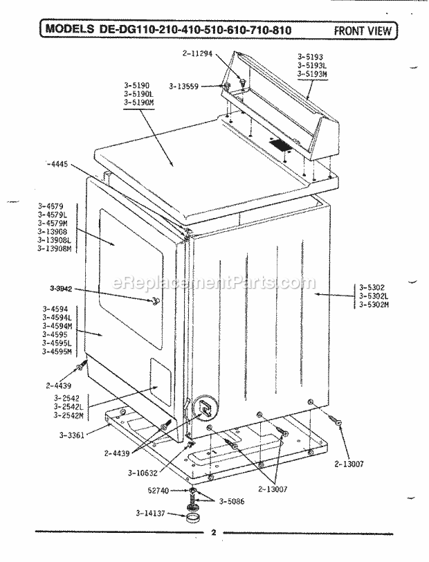 Maytag BDE710 Dryer- Ele Front View Diagram