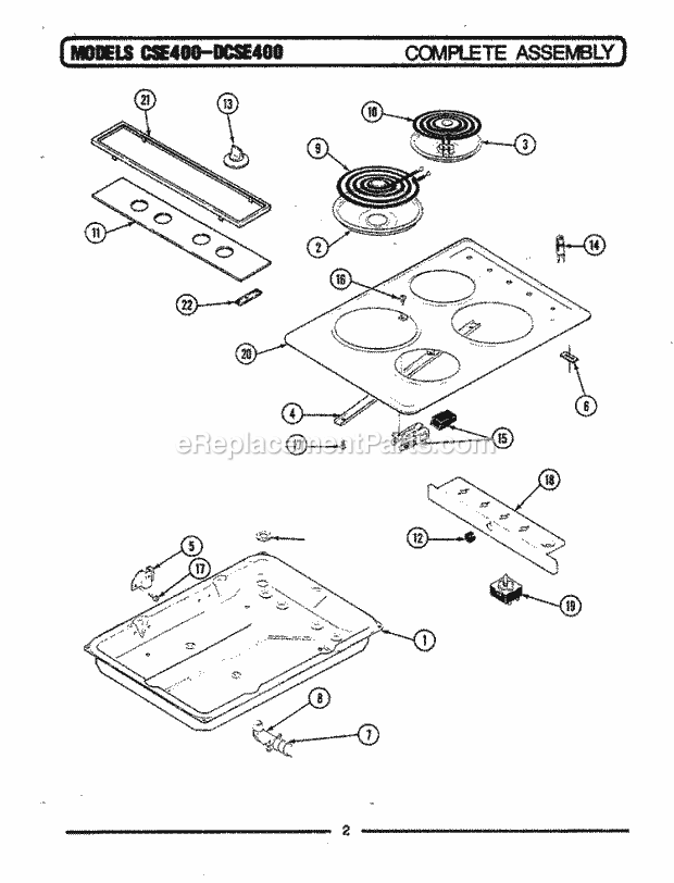 Maytag DCSE400 Electric Maytag Cooking Top Assembly Diagram