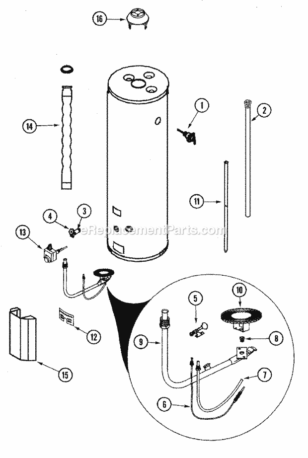 Maytag H675PRRS Gas Water Heater Body Diagram