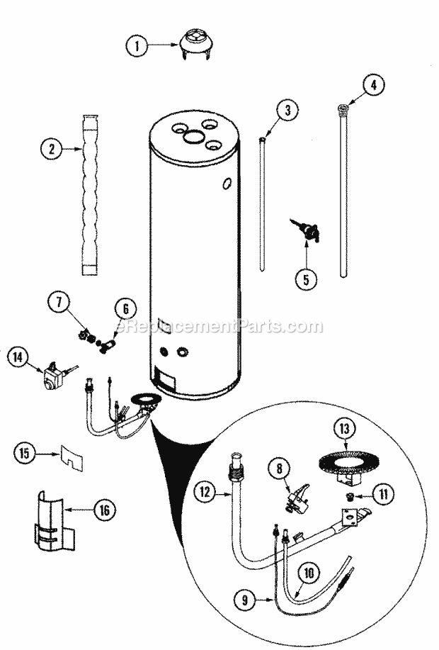 Maytag HJ640NOLSCGA Gas Maytag Water Heater Body Diagram