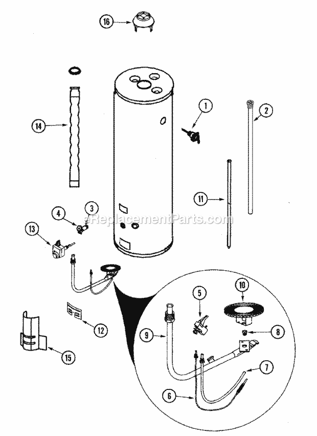 Maytag HJ640NOLS Gas Water Heater Body Diagram