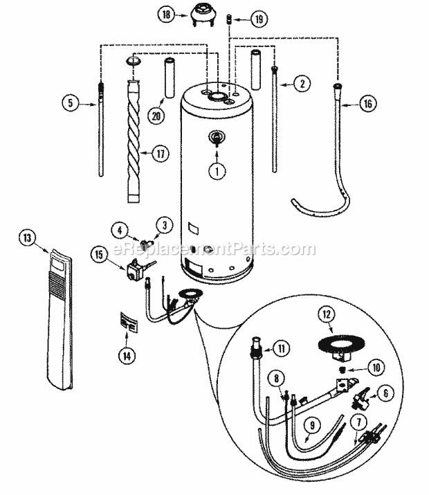Maytag HN41250Q Gas Water Heater Body Diagram