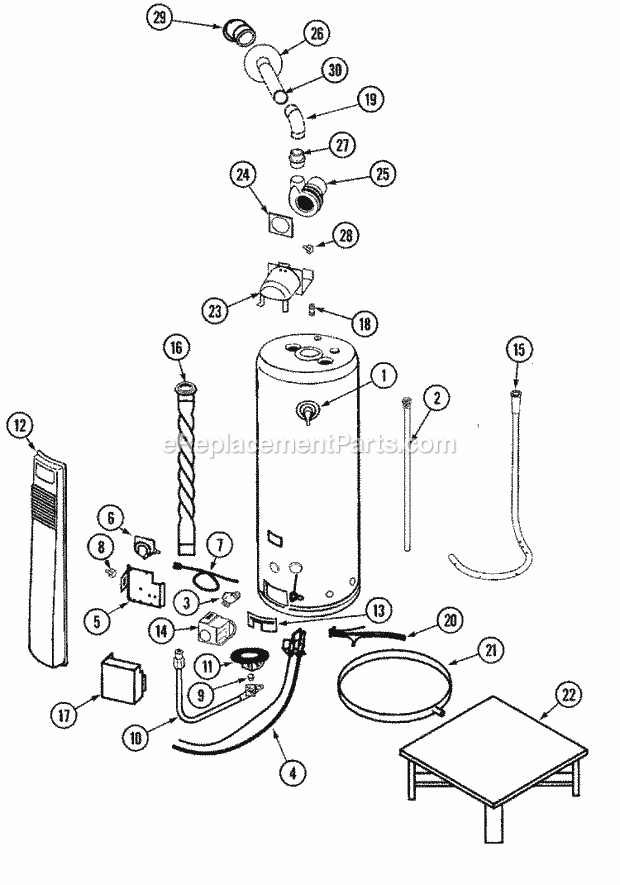 Maytag HN41275P Gas Water Heater Body Diagram