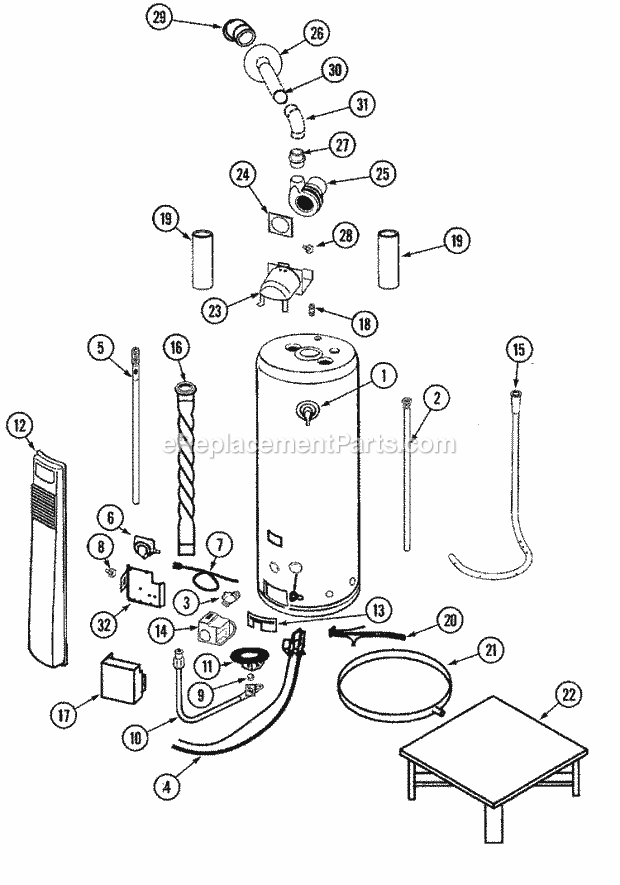 Maytag HP41250P Gas Water Heater Body Diagram