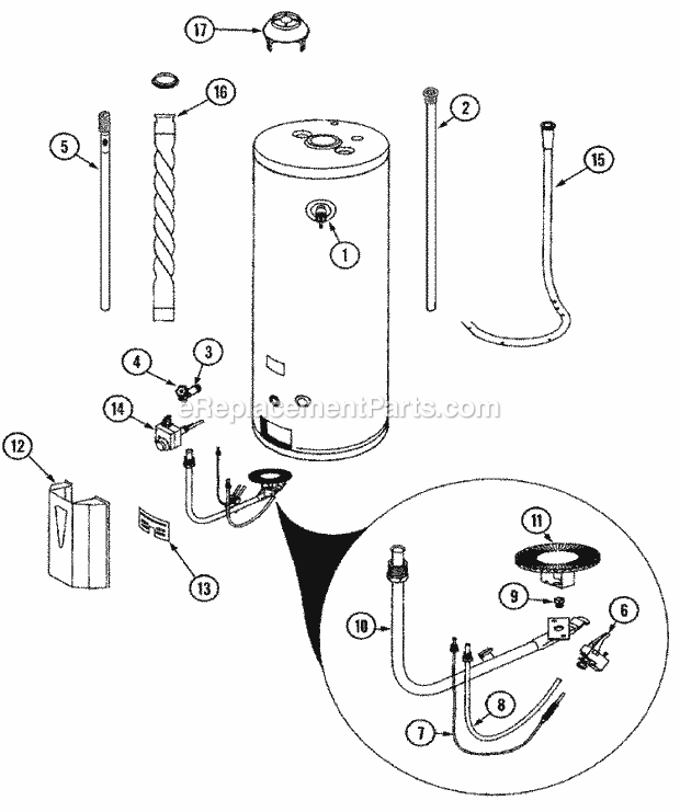 Maytag HP4940S Gas Water Heater Body Diagram