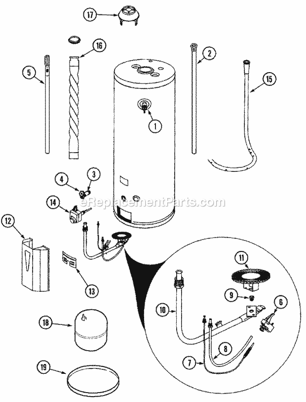 Maytag HP4975S Gas Water Heater Body Diagram